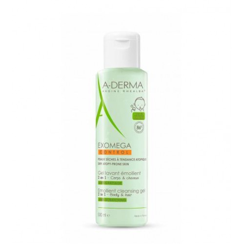 A-Derma Exomega Control Gel Limpeza Emoliente 2 em 1 Corpo e Cabelo pele atópica 200ml