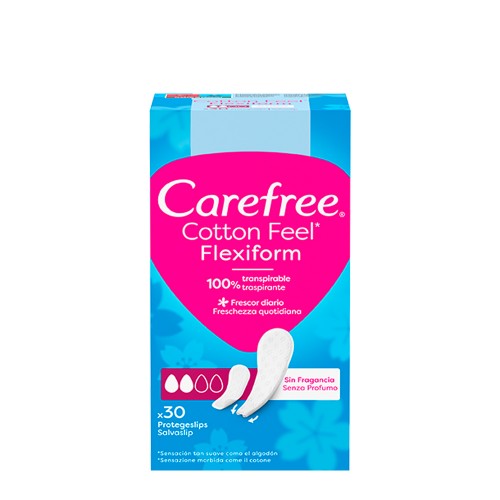Carefree Cotton Feel FlexiForm Pensos Diários 30 unidades