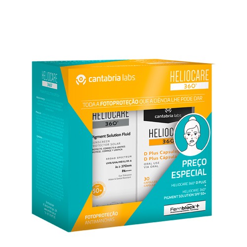 Heliocare 360º D Plus 30 cápsulas + Pigment Solution Fluid 50ml Preço Especial