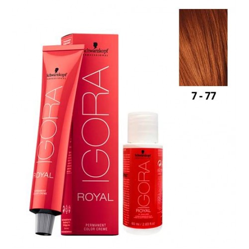 Schwarzkopf Igora Royal 7-77 Louro Médio Cobre Extra 60ml + Oxidante 20V
